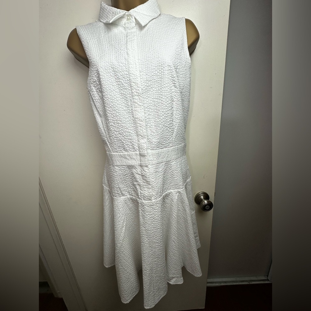 A/X Armani Exchange White Cotton Seersucker Collared Shirt Dress 10 *Like New